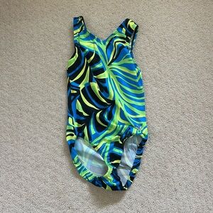 Snowflake Designs Green, Blue, Black Gymnastics Leotard - Child Large